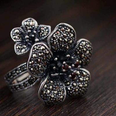 China Women Antique 925 Sterling Silver Flower Style Marcasite Ring(MKS20021) for sale