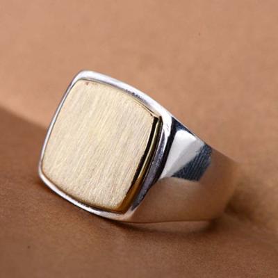 China 925 Sterling Silver Golden Two Tone Suqare Men Ring(060452) for sale