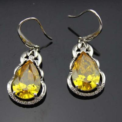 China 925 Silver  Pear Shaped Yellow Citrine Cubic Zirconia Dangle Drop Earrings(PSJ04034) for sale