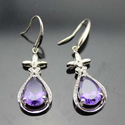 China 925 Sterling Silver Pear Shape Created Amethyst Cubic Zircon Drop Dangle Earrings  (PSJ04502) for sale