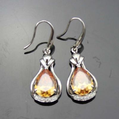 China 925 Sterling Silver 8mmx10mm Pear Shaped Champagne Cubic Zircon Earrings(PSJ04511) for sale