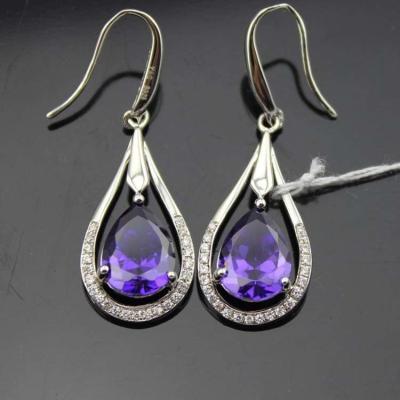 China White Gold Plated 925 Silver 7x9mm Oval Amethyst Cubic Zirconia Earrings (PSJ04585) for sale