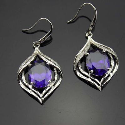 China Fashion 925 Silver Oval Purple Amethyst Cubic Zircon Dangle Earrings (PSJ04872) for sale