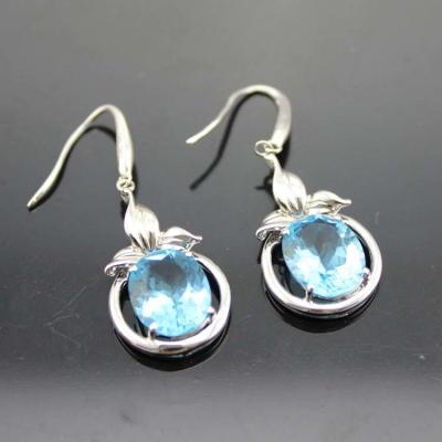 China Women Jewelry 925 Silver Blue Topaz Cubic Zirconia Dangle Earrings(PSJ04882) for sale