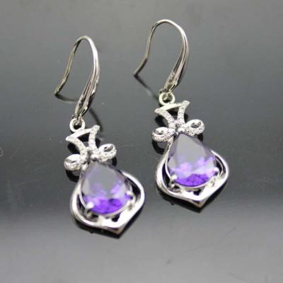 China Fashion 925 Silver Pear Shape Amethyst Cubic Zircon Earrings（PSJ06005） for sale