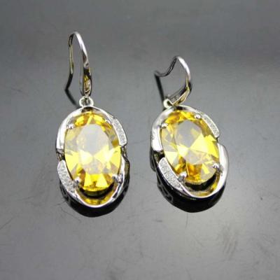 China Sterling Silver Oval Yellow Citrine Cubic Zircon Dangle Drop Earrings (PSJ06472) for sale