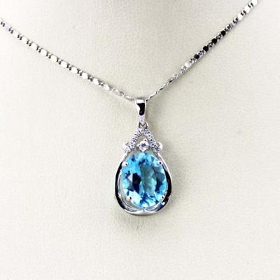 China 925 Silver Jewelry 9mm x11mm Oval Blue Topaz  Cubic Zircon Pendant(PSJ0420) for sale