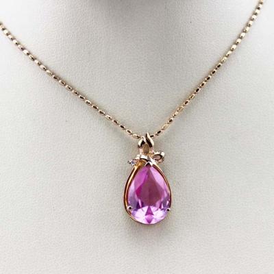 China Rose Gold Plated 925 Silver Pendant with 10mmx14mm Pink Cubic Zircon(PSJ0423) for sale