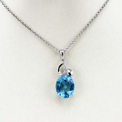 China 925 Silver 9mmx11mm Oval Blue Topaz Cubic Zirconia Pendant (PSJ0429) for sale