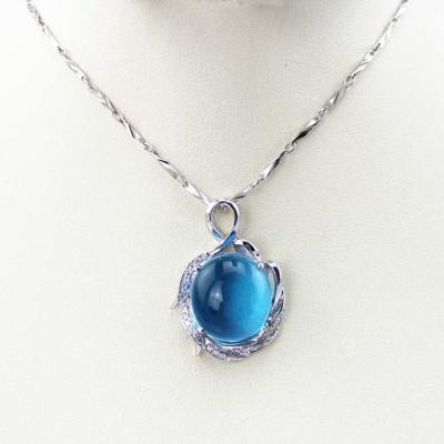 China Sterling Silver 14mmx16mm Oval Dome Blue Topaz Cubic Zircon Pendant (PSJ0430) for sale