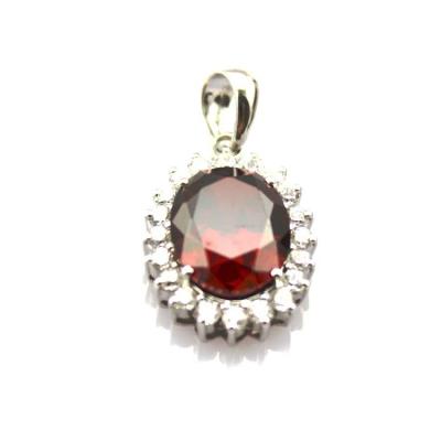 China 925 Silver Jewelry 9mmx12mm Garnet Cubic Zirconia Pendant Necklace (QTP0342) for sale