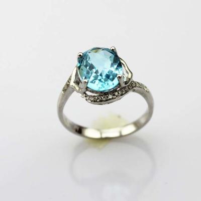 China Sterling Silver  8mmx10mm Blue Topaz  Cubic Zircon Women Ring (R262) for sale