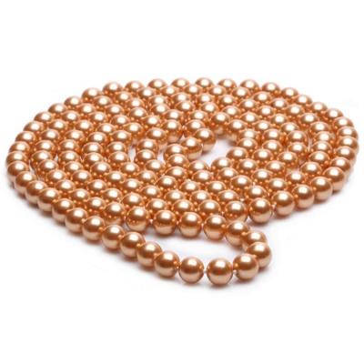 China Luxury Gold Color Round 8mm Shell Pearl Sweater Necklace 55 Inches (N08230) for sale