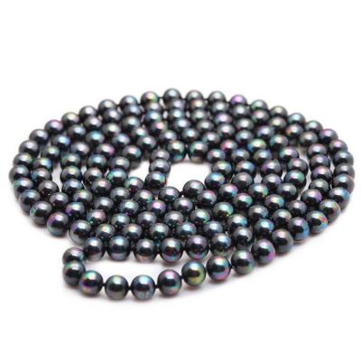 China Luxury Colorful Black Round 8mm Shell Pearl Sweater Necklace 55 Inches (N08516) for sale