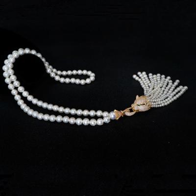 China Round Shell Pearl Necklace with Cubic Zirconia Tassel Charm Gold Plated (SN702142) for sale