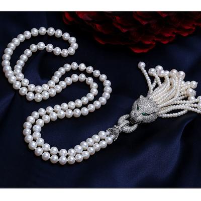 China Shell Pearl Sweater Necklace with Tassels Pave Cubic Zirconia Charm Pendant (SN702142SIVER) for sale