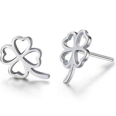 China Fashion Korea Style Jewelry 925 Silver Plated Four Leaf Clover Flower Stud Earrings (EESTUD07) for sale