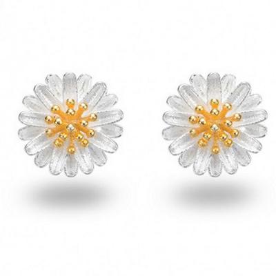 China Two Tone Silver Plated Daisy Flower Stud Earrings Korea Style Fashion Jewelry(EESTUD05) for sale