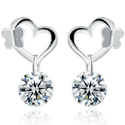 China Fashion Silver Plated Heart Stud Earrings with Cubic Zircon (EESTUD04) for sale