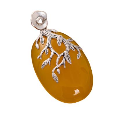 China Women Fashion Three Leaves 925 Sterling Silver Synthetic Yellow Chalcedony Pendant Necklace(N808064) for sale