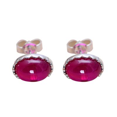 China Women Retro 925 Sterling Silver Oval Synthetic Ruby Stud Earrings (041681) for sale