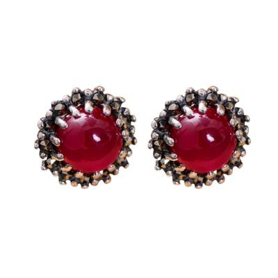 China Women Retro Earrings 925 Sterling Silver Synthetic Ruby Stud Earrings (044760) for sale