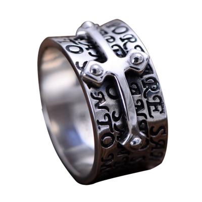 China Men Retro Sterling 925 Silver Engraved Words Cross Band Style Ring (XH051940W) for sale