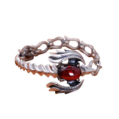 China Handmade Sterling Silver Chain Link Phoenixes Synthetic Garnet Charm Women Bracelet (014902) for sale