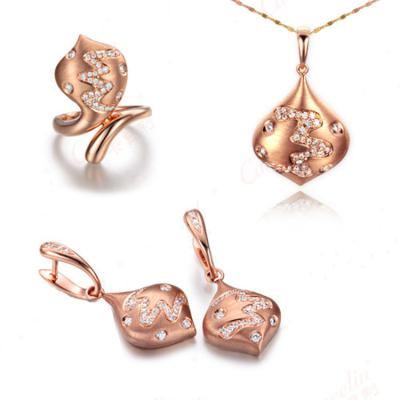 China 18K Rose Gold Diamonds Drop Pendant Earrings Ring Jewelry Set (GDSET004) for sale