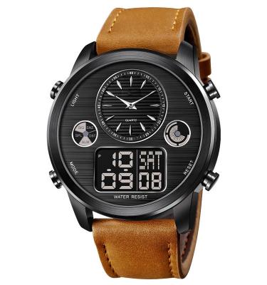 China Trend Design Watch Men Clock Wrist Watch Leather Two Time Zone Watches for Men 1653 for sale