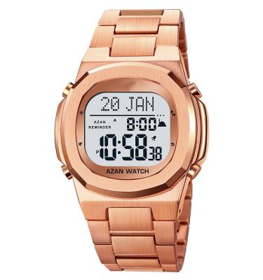 China 2036 Qibla Direction Religious Watch Calendar Luxury Muslim Digital Azan Watch Mens Wrist for sale