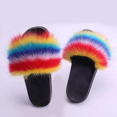 China Trendy Women Shoes New Fashion Real 27 Colors Fox Fur Slippers For Women Faux Sandals Custom Indoor Women Fashion Fur Home Slides for sale