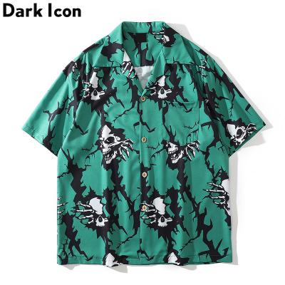 China Polo Shirt Men Green White Hawaiian Shirts Man Breathable Skeleton Shorts Sleeved Shirt Men's Blouse for sale