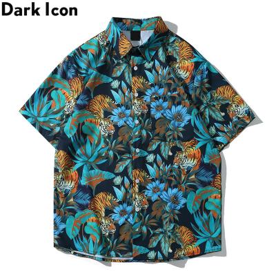 China Men's Hawaiian Shirt Solid Men's Breathable Shirt Tracksuit Men's Blouse Thin Material Printed Summer for sale