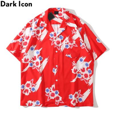 China Vintage Floral Red Mens Cube Collar Summer Hawaiian Shirt Streetwear Clothing Breathable Polo Shirt for sale