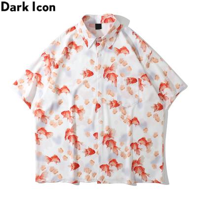 China Breathable Fish Loose Shirt For Man Summer Turn-Down Collar Oversized Mens Shirts Hawaiian Shirt for sale