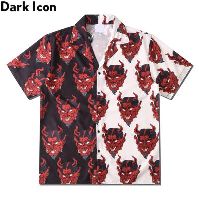 China Breathable Men's Hawaiian Shirt Men Streetwear Summer Hawaiian Shirt Patchwork Devil Short Sleeve for sale