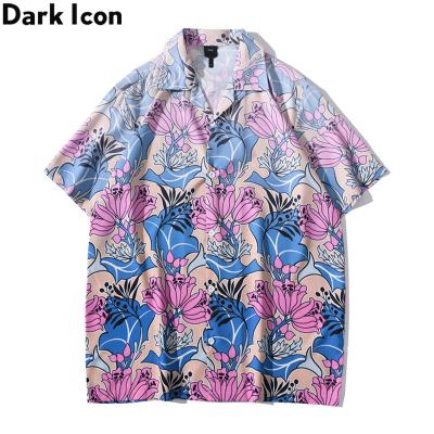 China Fashion Floral Men's High Street Gradient Street Polo Shirt Summer Thin Material Korean Hawaiian Shirt Man for sale