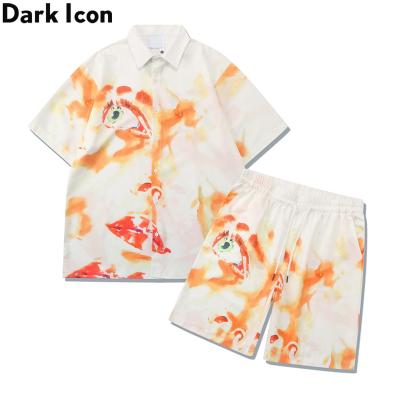 China Summer Vacation Beach Men Women QUICK DRY Graffiti Hawaiian Shirts And Shorts Men's Set for sale