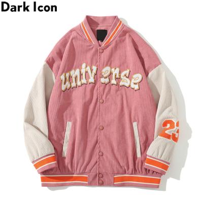 China Men's Waterproof Women's Jacket Baseball Corduroy Embroidery Letters Blue Pink Autumn Men's Jacket for sale