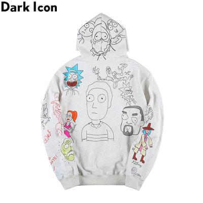 China Pullover Terry Cotton Hip Hop Pullover Cartoon Graffiti Men's Hoodie Sweatshirts And Hoodies Gray for sale