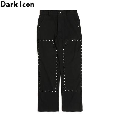 China Regular Waist Rivet Straight Mens Trousers High Street Pants For Mens Black Khaki for sale