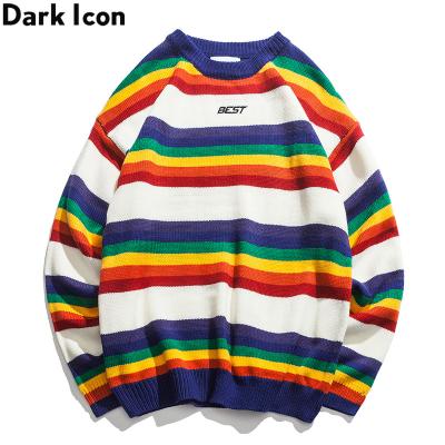 China Men's O-neck stripe rainbow plus size sweater 2021 winters letter embroidery sweater for men for sale