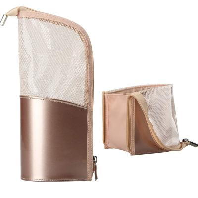 China Rose Gold Makeup Brush Holder Organizer Bag Waterproof Stand-Up Durable Portable Makeup Brush Pouch for sale