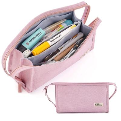 China Fashion\Comfortable Double Side Handbag\Durable Handle Pencil Bag Pen Case Large Portable Storage Pocket Handbag For Stationery School Office for sale