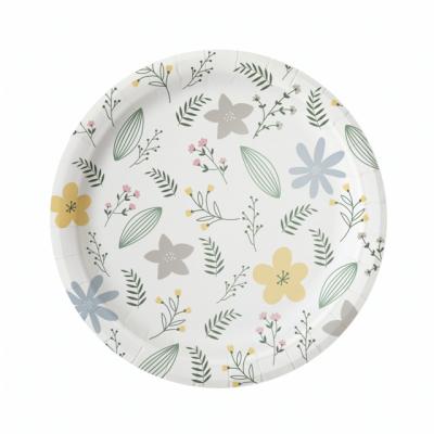 China Soak proof/Mmicrowave safe/Cut Resistant Round Paper Plates 8.5In Printed Bulk Disposable Food Birthday Paper Package Paper Plate for sale