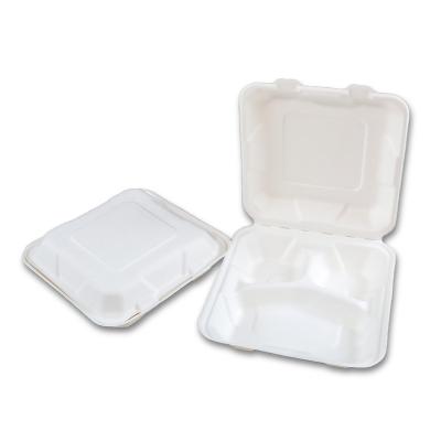 China Soak proof/Mmicrowave safe/Cut Resistant Clamshell 3-Compartment Compostable Takeaway Food Boxes 1300Ml Take Away Paper Clamshell Packaging Box for sale