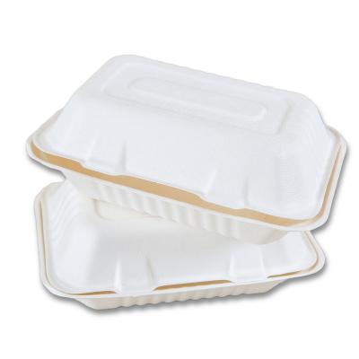 China Soak proof/Mmicrowave safe/Cut Resistant Clamshell Compostable Takeaway Food Boxes 850Ml Biodegradable Sugarcane Clamshell Boxes For Food for sale