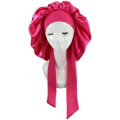 China Custom Logo Character Braid Hair Head Sleep Stain Hoods Long Big and Satin Silk Hair Wraps with Tie and Scarf for sale