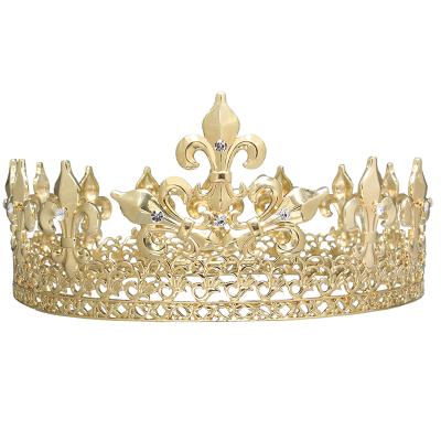 China Fashionable Elegant Top Quality Royal King Tiara And Full Crown Metal Silver And Gold Plated Mens Boy Crown for sale